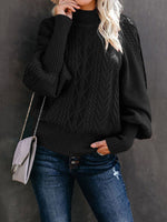 Ladies Mid Collar Loose Long Sleeve Twist Sweater Black