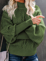 Ladies Mid Collar Loose Long Sleeve Twist Sweater