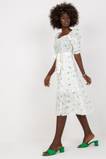 Lakerta Floral Midi Daydress with Ruffled Sleeves and Tie Belt