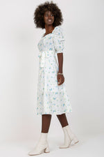Lakerta Floral Midi Daydress with Ruffled Sleeves and Tie Belt