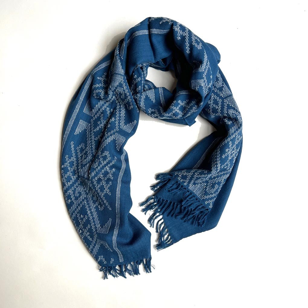 Lambswool Kasardevi Handwoven Shawl | Sea Blue