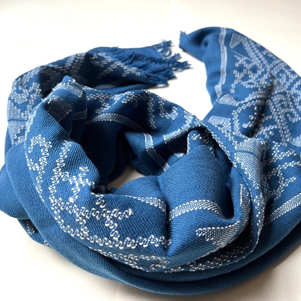 Lambswool Kasardevi Handwoven Shawl | Sea Blue