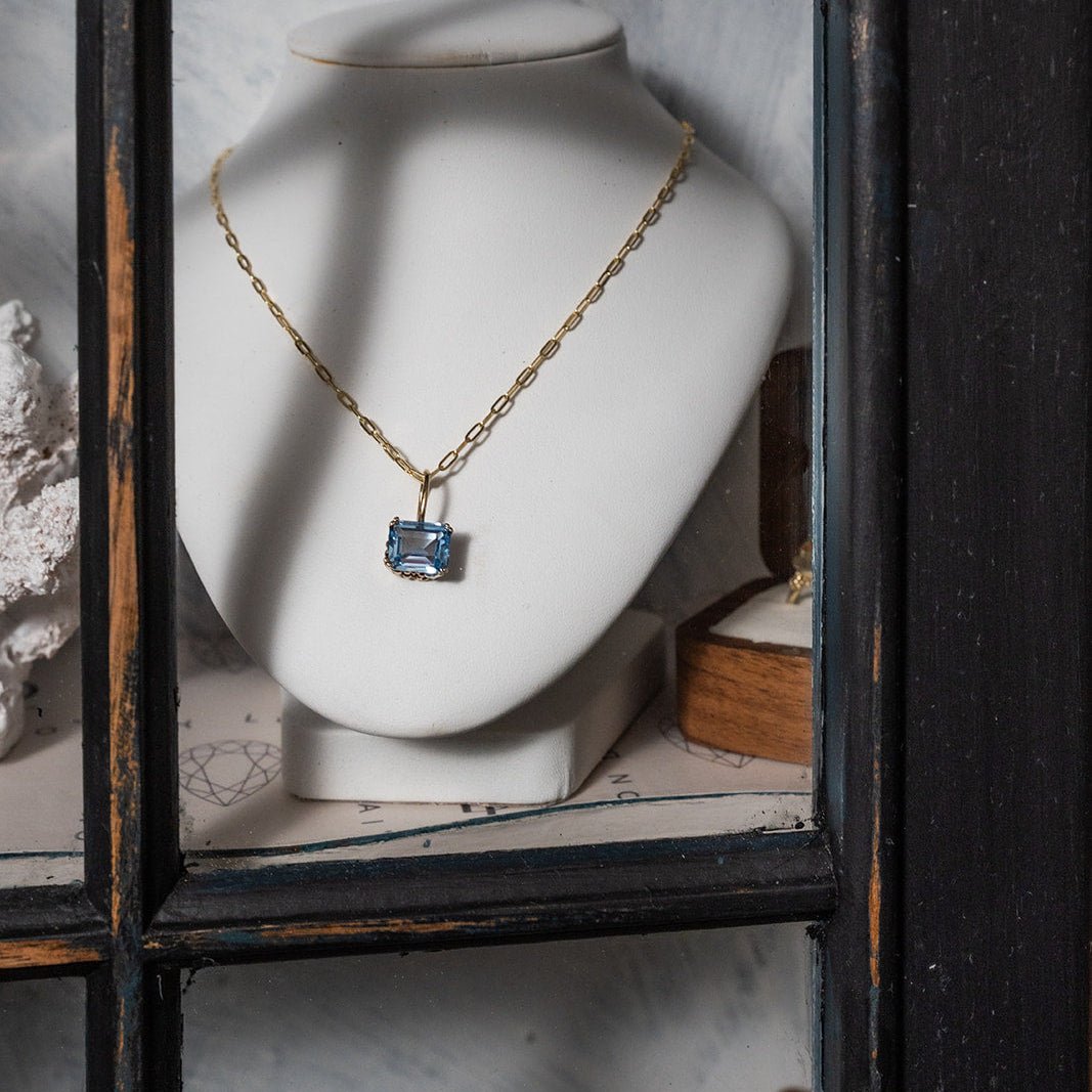 Dainty London Large Gold Blue Topaz Necklace - Astrid