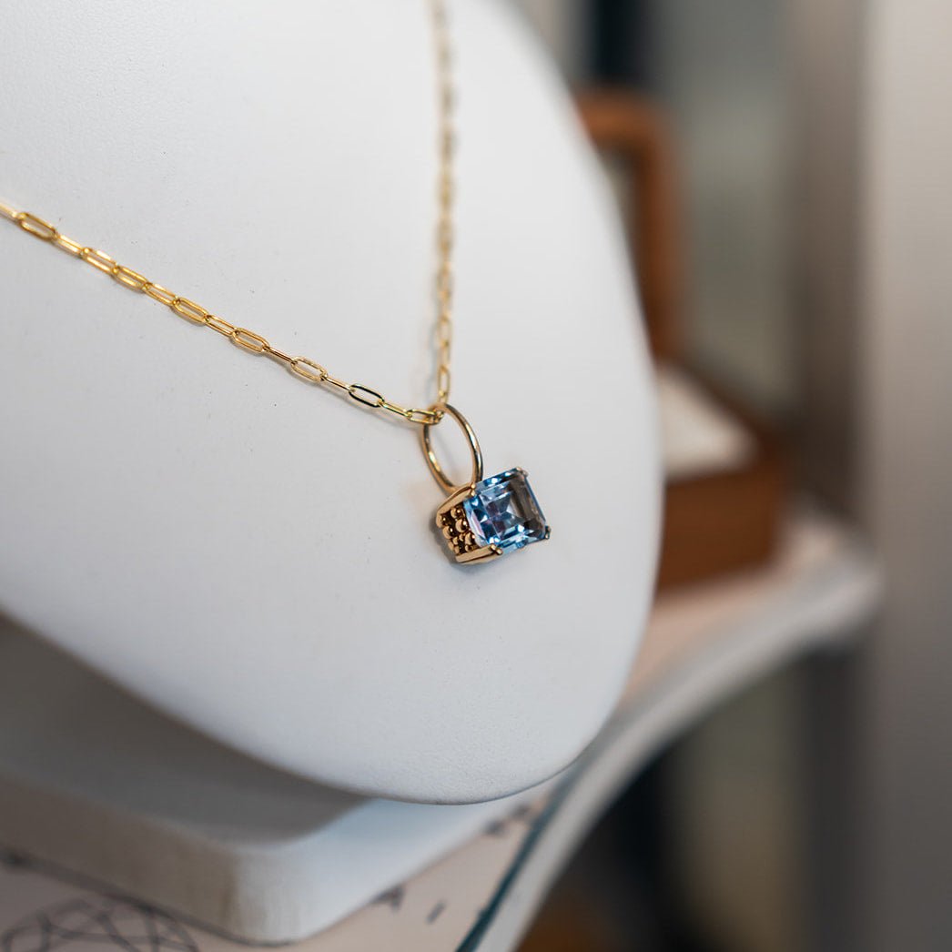 Dainty London Large Gold Blue Topaz Necklace - Astrid
