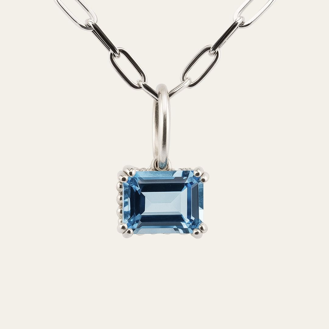 Dainty London Large Silver Blue Topaz Necklace - Astrid