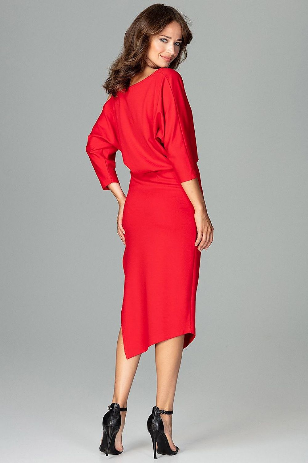 Lenitif Asymmetrical Kimono-Sleeve Dress with Thigh-High Slit