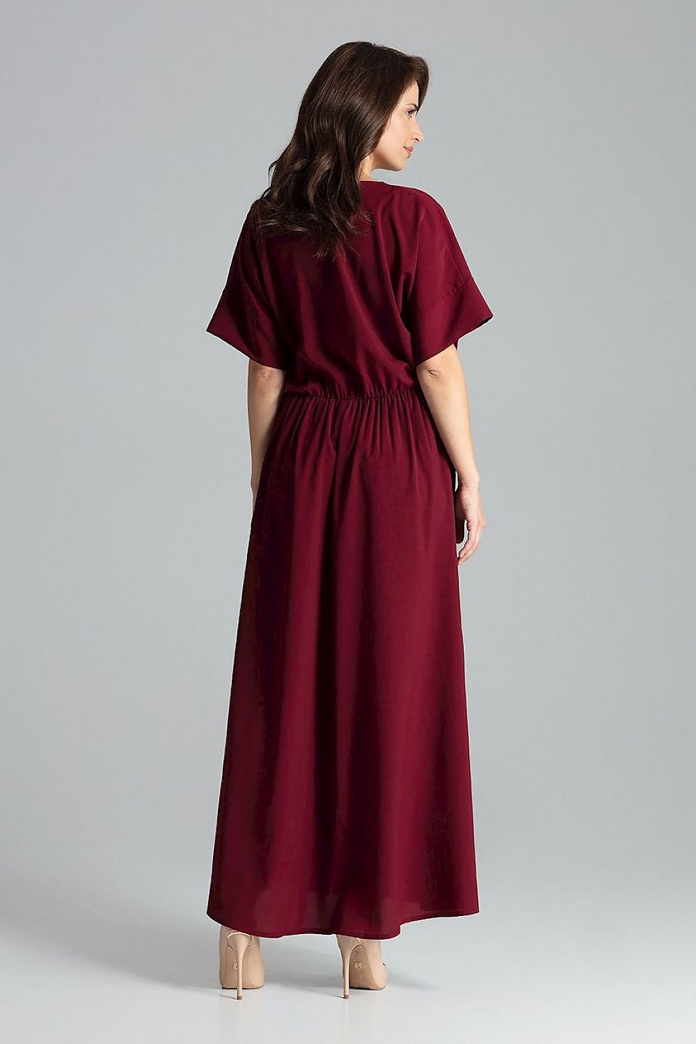 Lenitif Long Kimono-Sleeve Dress with Envelope Neckline