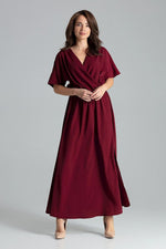 Lenitif Long Kimono-Sleeve Dress with Envelope Neckline