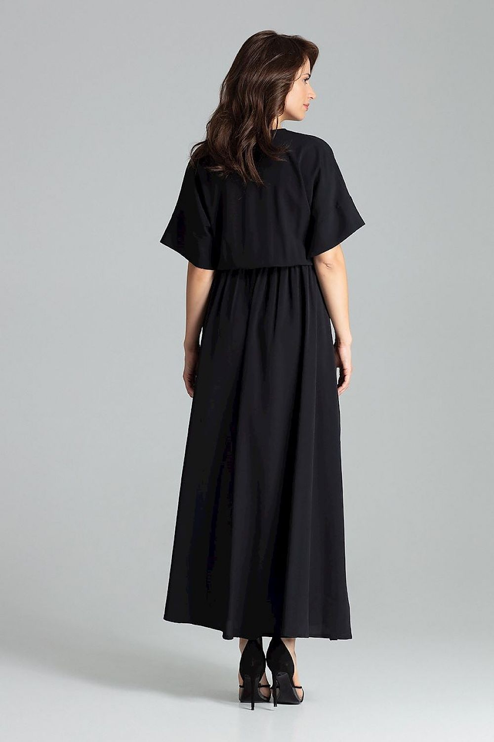 Lenitif Long Kimono-Sleeve Dress with Envelope Neckline