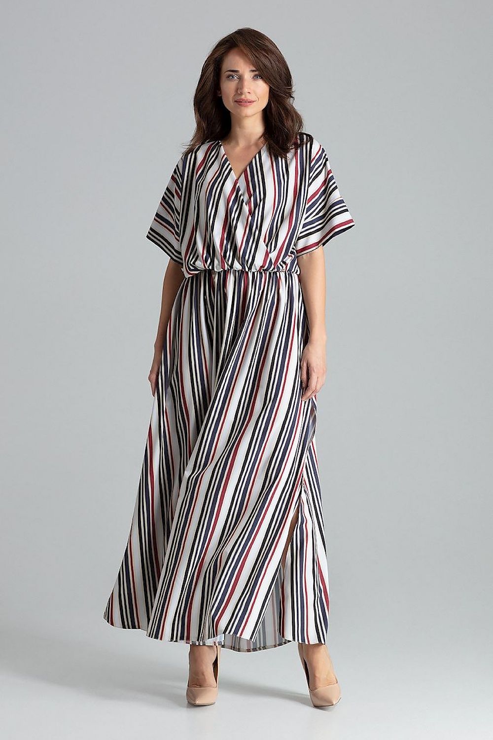 Lenitif Long Kimono-Sleeve Dress with Envelope Neckline multicolor