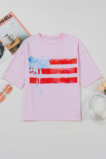 Light Pink Flag Bow Graphic Crewneck T-Shirt