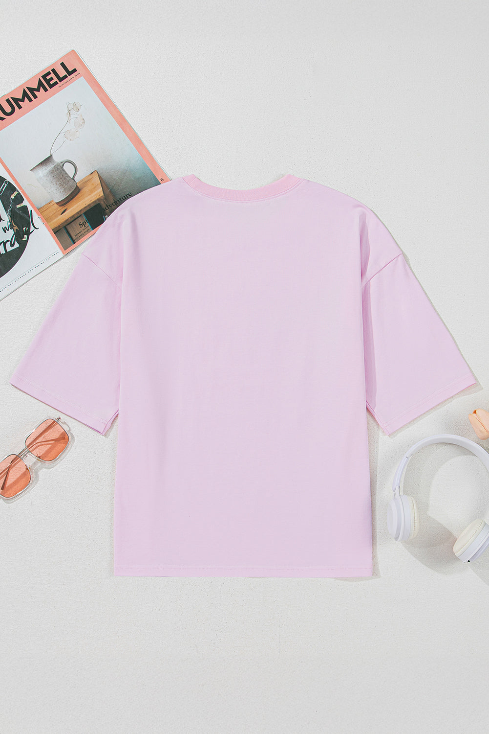 Light Pink Flag Bow Graphic Crewneck T-Shirt