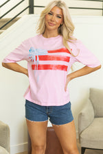Light Pink Flag Bow Graphic Crewneck T-Shirt