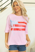 Light Pink Flag Bow Graphic Crewneck T-Shirt