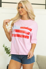 Light Pink Flag Bow Graphic Crewneck T-Shirt