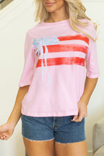 Light Pink Flag Bow Graphic Crewneck T-Shirt
