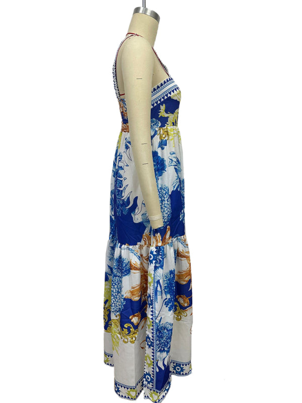 Lila Blue Print Floral Maxi Dress