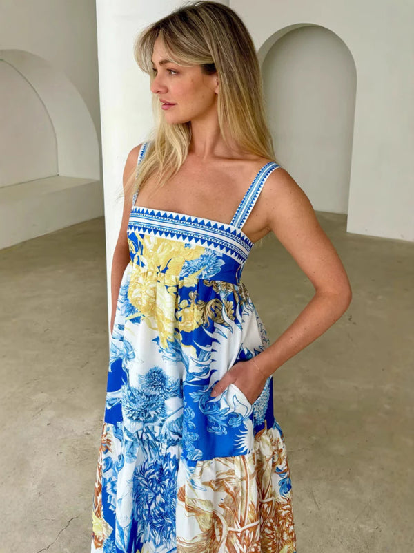 Lila Blue Print Floral Maxi Dress