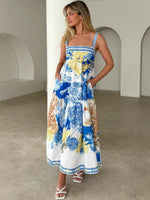 Lila Blue Print Floral Maxi Dress