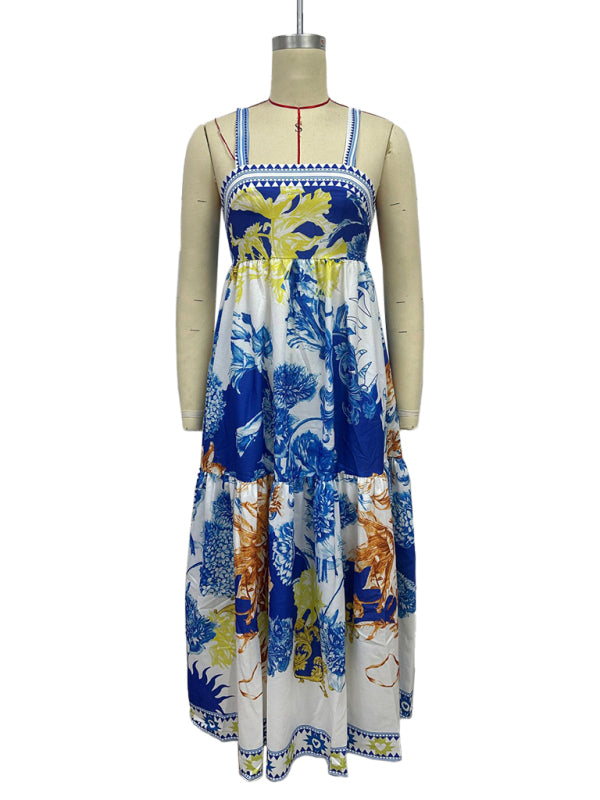 Lila Blue Print Floral Maxi Dress