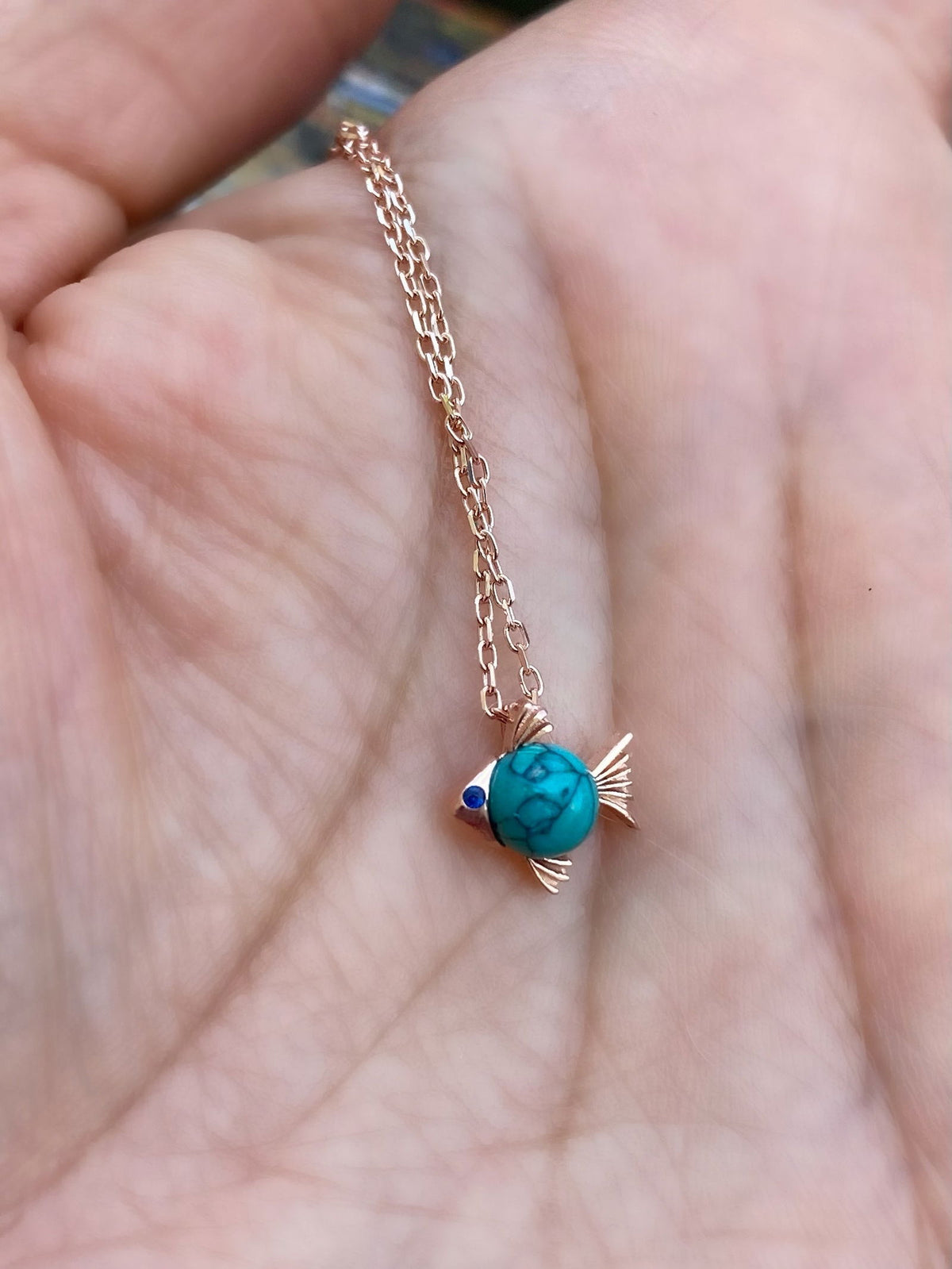 Little Fish with Pearl Necklace Green Turquoise