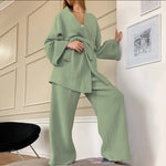 Long Kimono Blazer Tied Top Wide Leg Trouser Top Co-ord Set Light Green