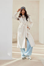 Long Sleeve Classic Collar Autumn / Winter Coat | Roco Fashion Light Beige