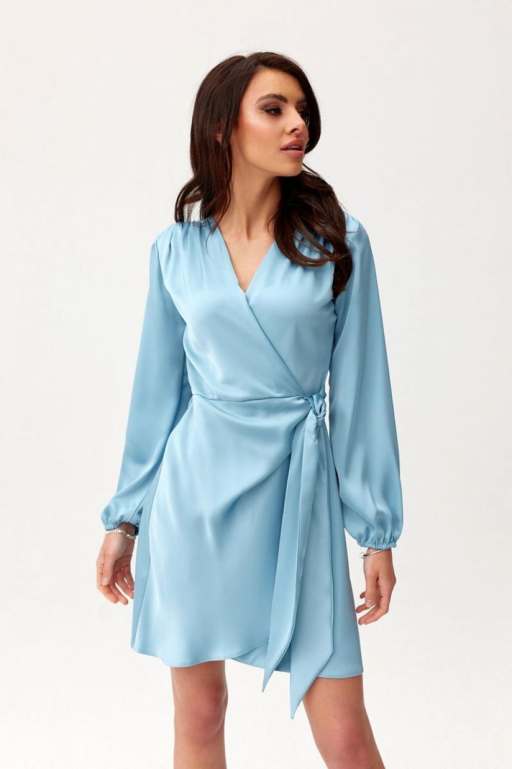 Long Sleeve Satin Short Dress | 12 Colours | Roco Fashion Blue