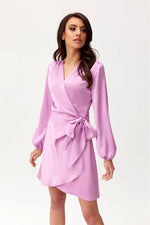 Long Sleeve Satin Short Dress | 12 Colours | Roco Fashion Light Pink