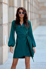Long Sleeve Satin Short Dress | 12 Colours | Roco Fashion Green