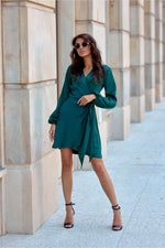 Long Sleeve Satin Short Dress | 12 Colours | Roco Fashion