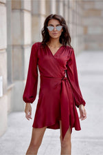 Long Sleeve Satin Short Dress | 12 Colours | Roco Fashion Red Shade 2