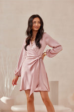 Long Sleeve Satin Short Dress | 12 Colours | Roco Fashion Pink Shade 2