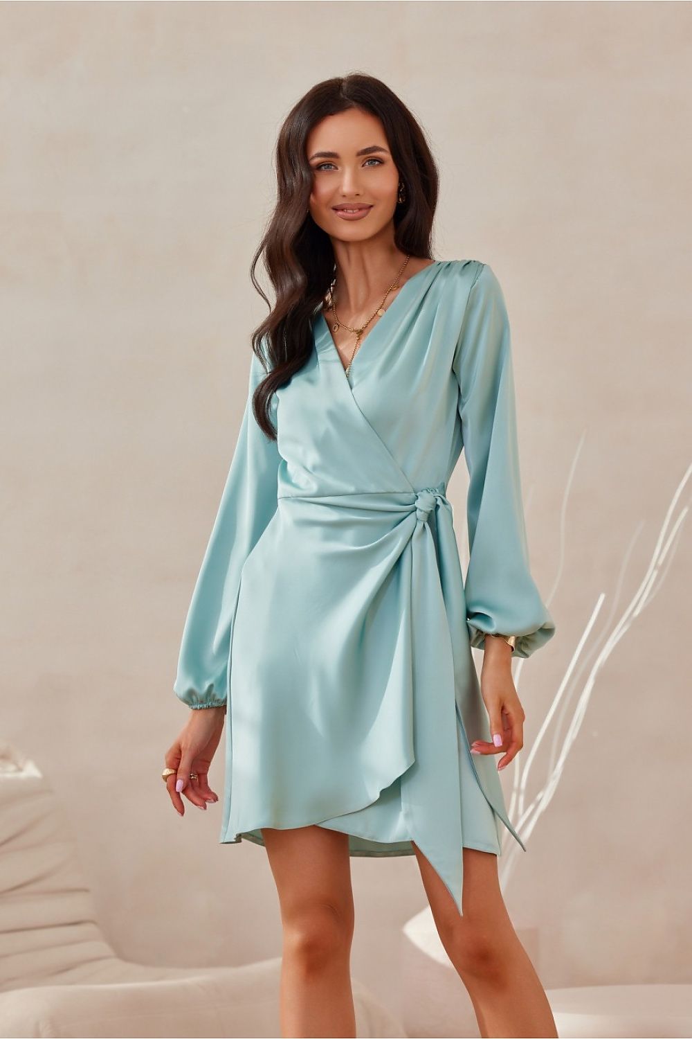 Long Sleeve Satin Short Dress | 12 Colours | Roco Fashion Green Shade 2