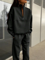 Long-sleeved Sports Sweatshirt Suit Fashion Stand-up Collar Zip-up Loungewear Set Black
