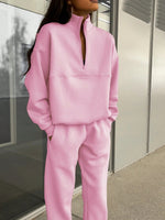 Long-sleeved Sports Sweatshirt Suit Fashion Stand-up Collar Zip-up Loungewear Set Pink