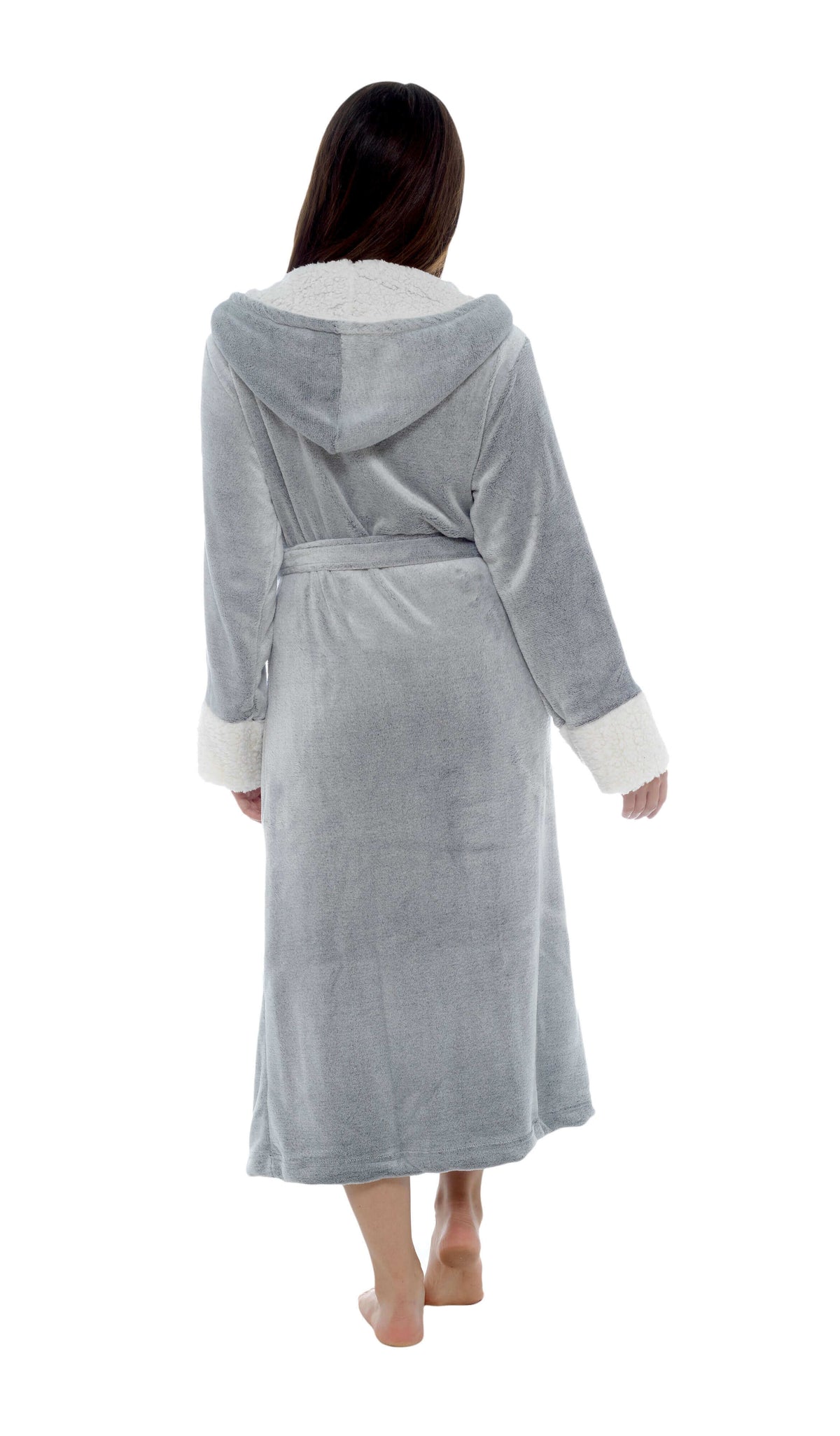Daisy Dreamer Shimmer Grey Fleece Robe - Luxurious Sherpa Hood Dressing Gown
