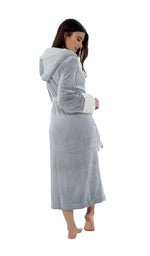 Daisy Dreamer Shimmer Grey Fleece Robe - Luxurious Sherpa Hood Dressing Gown