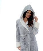 Daisy Dreamer Shimmer Grey Fleece Robe - Luxurious Sherpa Hood Dressing Gown