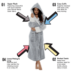 Daisy Dreamer Shimmer Grey Fleece Robe - Luxurious Sherpa Hood Dressing Gown