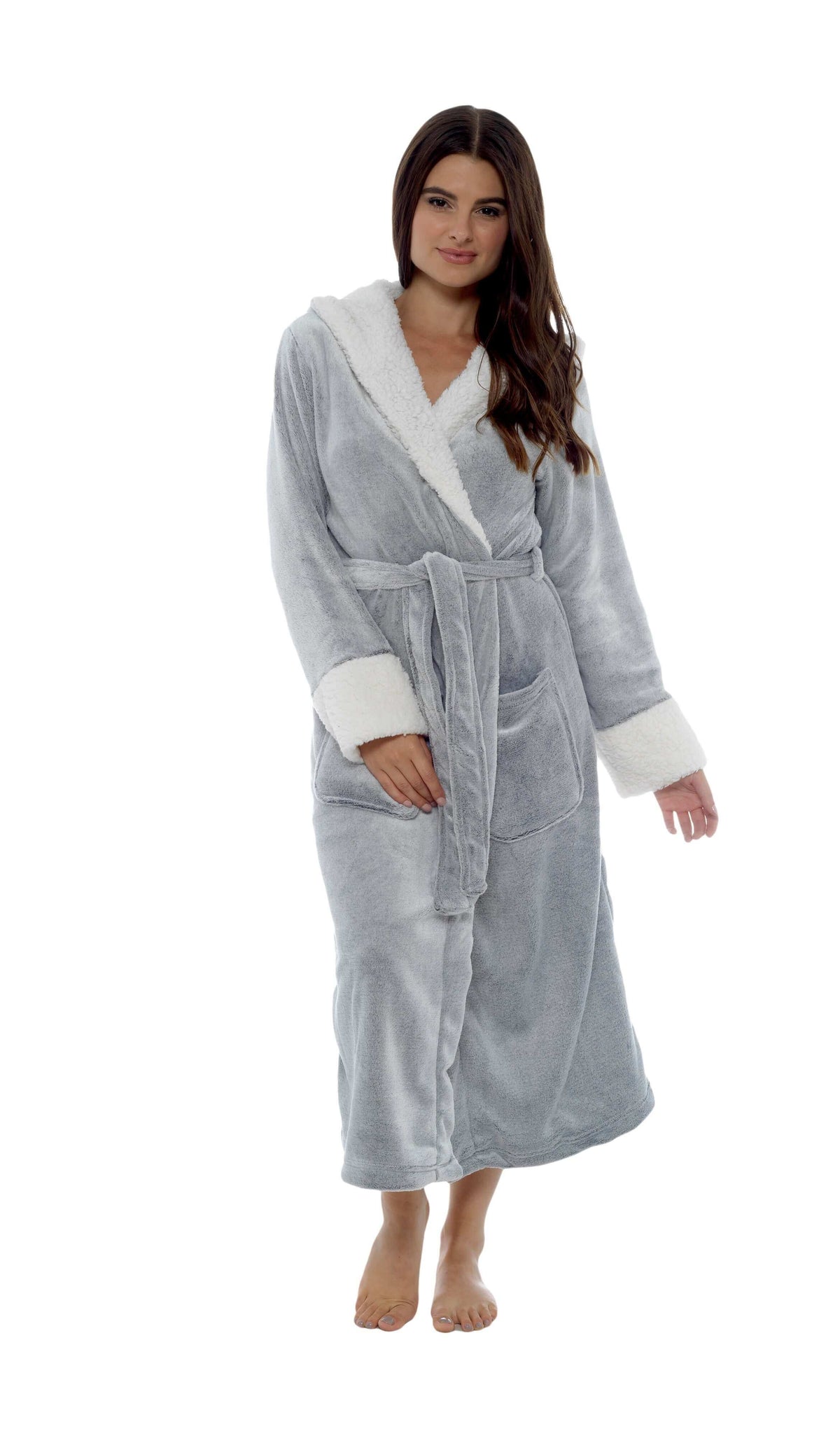 Daisy Dreamer Shimmer Grey Fleece Robe - Luxurious Sherpa Hood Dressing Gown SHIMMER GREY