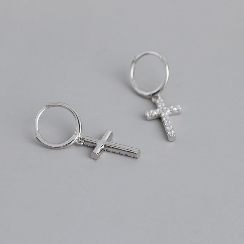 Magdalena Cross Mini Hoop Earrings | Silver or Gold Silver