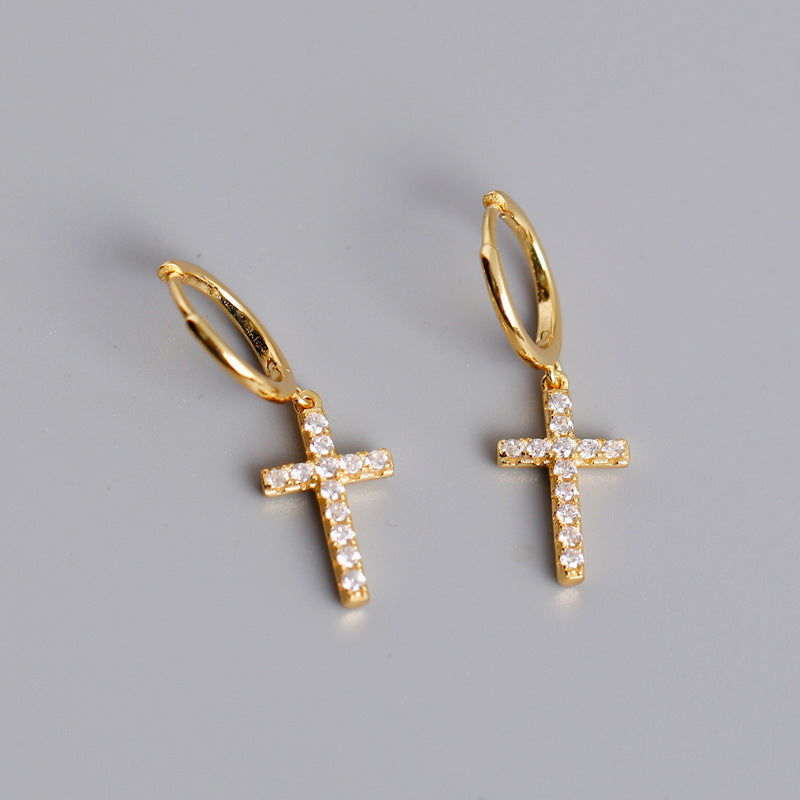 Magdalena Cross Mini Hoop Earrings | Silver or Gold