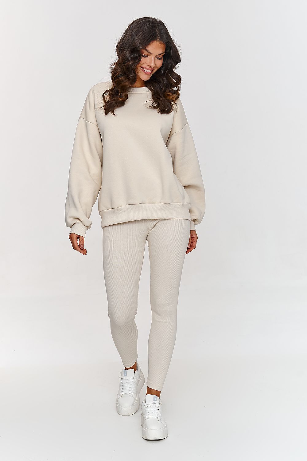 Makadamia Cotton Sweatsuit Set with Oversized Sweatshirt and Leggings beige one-size-fits-all