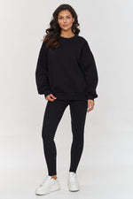 Makadamia Cotton Sweatsuit Set with Oversized Sweatshirt and Leggings black one-size-fits-all