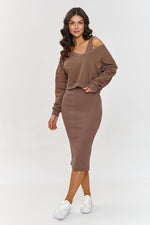 Makadamia Women's Tracksuit Set with Midi Dress and Loose Blouse brown one-size-fits-all