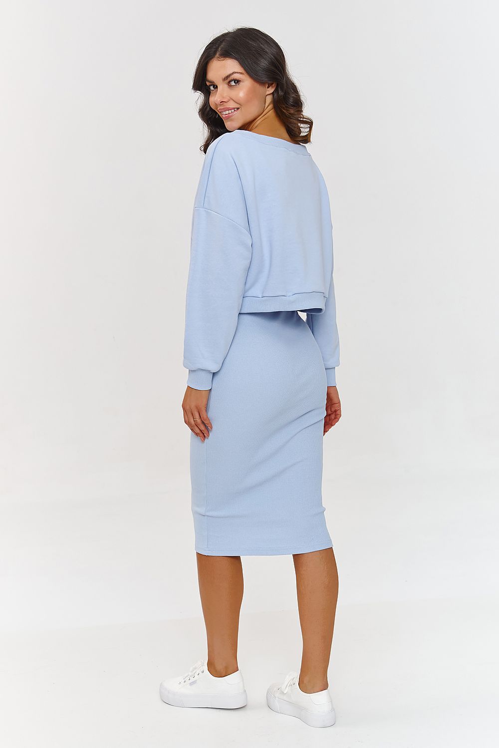 Makadamia Women's Tracksuit Set with Midi Dress and Loose Blouse