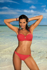 Marko Feminine Push-Up Two-Piece Bikini Set with Gold Brooch orange