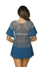 Marko Mesh Cuban-Style Beach Tunic with Frilled Accents