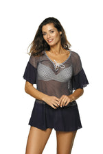 Marko Mesh Cuban-Style Beach Tunic with Frilled Accents